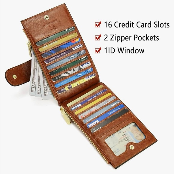 NWOTS BOSTANTEN CARMEL LEATHER WALLET RFID - Picture 1 of 9